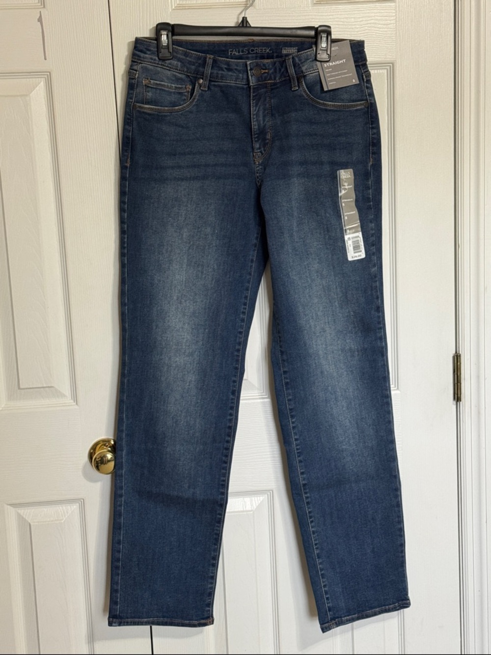 Falls Creek Women's Mid rise Medium Wash Dark Wash Straight-Leg Jeans
